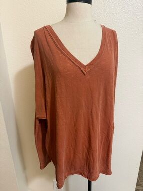 Free People Rust V-Neck Long Sleeve Top